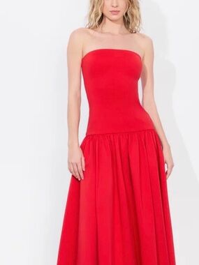Alice + Olivia Strapless Red Midi Dress (Size 6) NWT